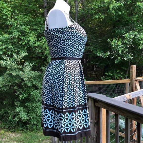 Chocolate and aqua mid-century inspired dress 16P - Picture 3 of 7